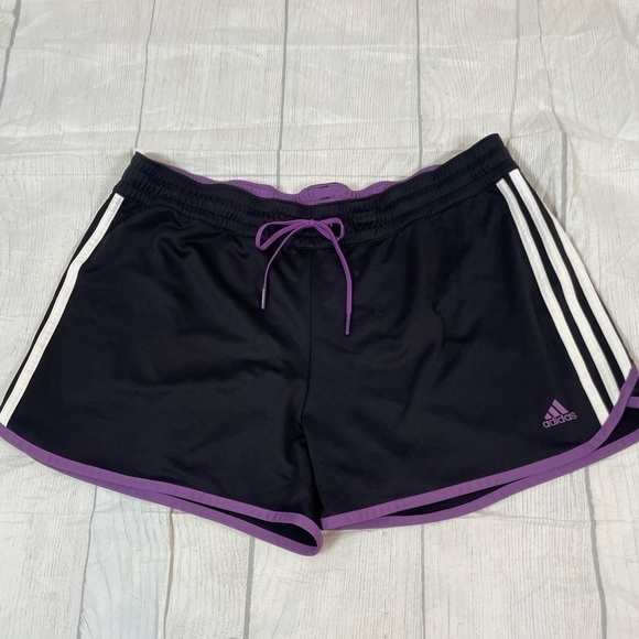 Y2K adidas track pull on elastic waistband shorts woman’s size L black purple - Picture 9 of 13